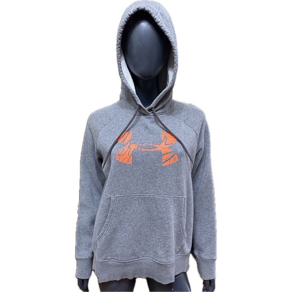 Under Armour Gray Pullover Sweatshirt Hooded Small Gray And Orange Womans - Picture 1 of 11